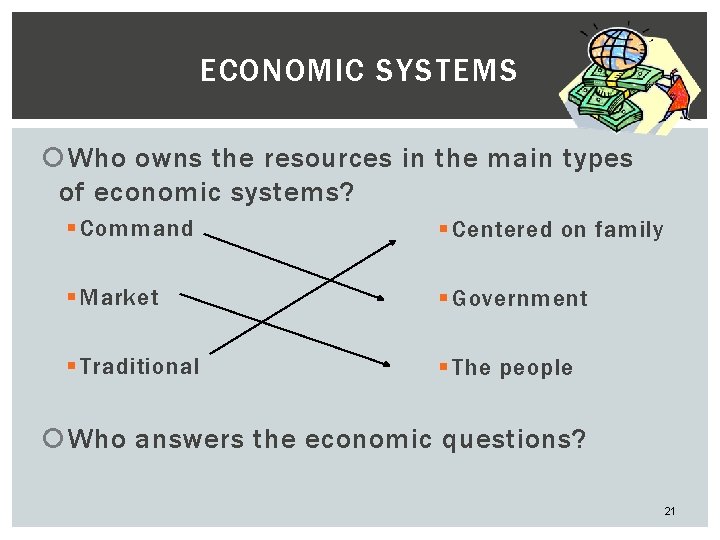 ECONOMIC SYSTEMS Who owns the resources in the main types of economic systems? §