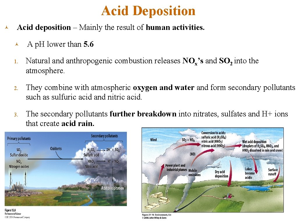 Acid Deposition © Acid deposition – Mainly the result of human activities. © A