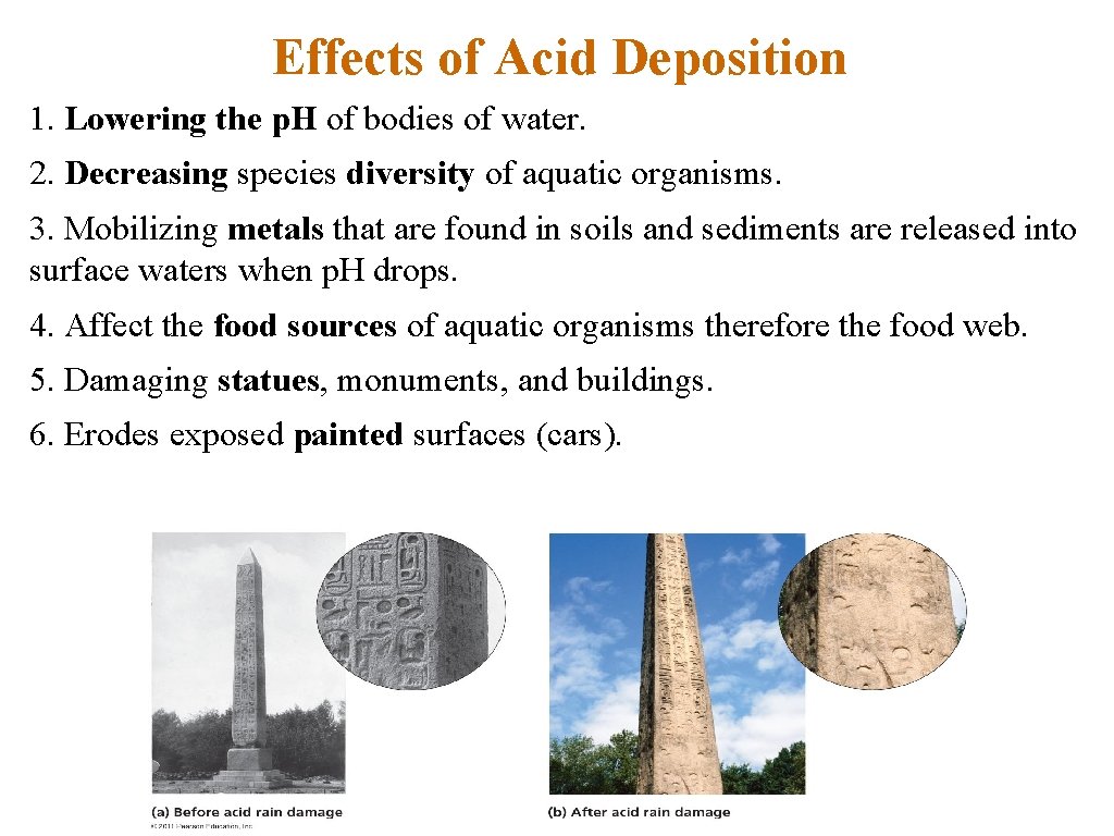 Effects of Acid Deposition 1. Lowering the p. H of bodies of water. 2.