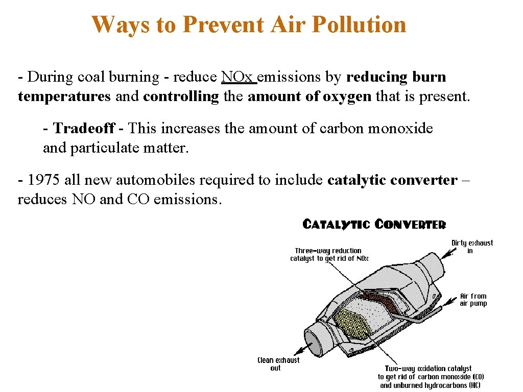 Ways to Prevent Air Pollution - During coal burning - reduce NOx emissions by