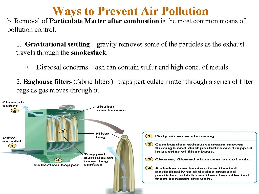 Ways to Prevent Air Pollution b. Removal of Particulate Matter after combustion is the