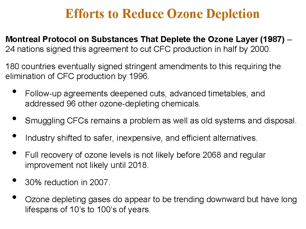 Efforts to Reduce Ozone Depletion Montreal Protocol on Substances That Deplete the Ozone Layer