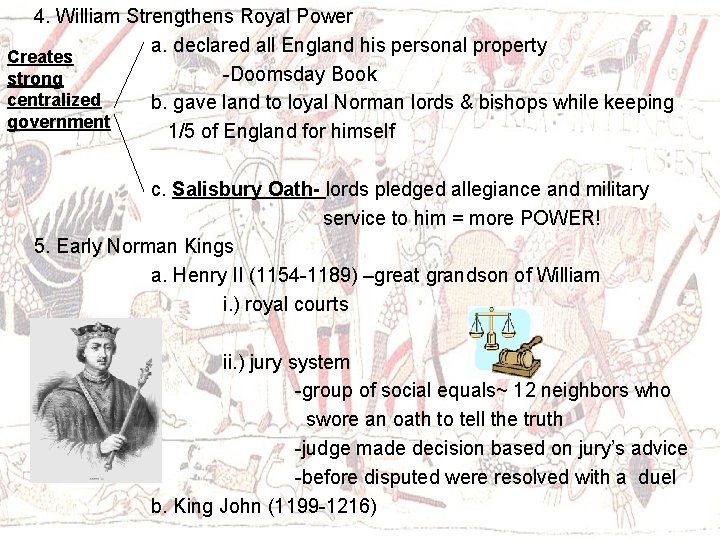 4. William Strengthens Royal Power a. declared all England his personal property Creates -Doomsday