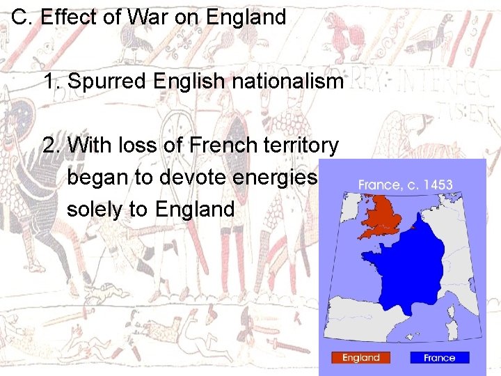 C. Effect of War on England 1. Spurred English nationalism 2. With loss of