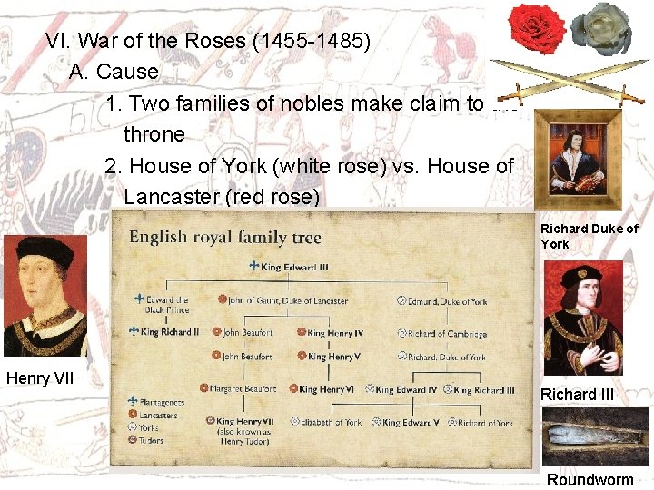 VI. War of the Roses (1455 -1485) A. Cause 1. Two families of nobles