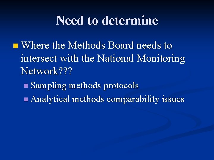 Need to determine n Where the Methods Board needs to intersect with the National