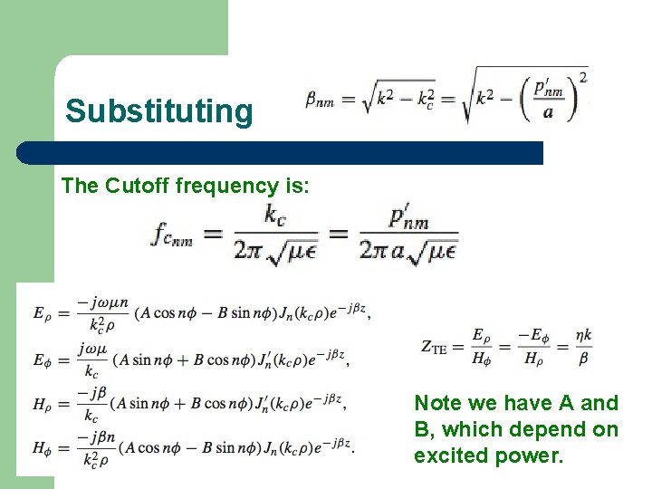 Substituting The Cutoff frequency is: Note we have A and B, which depend on