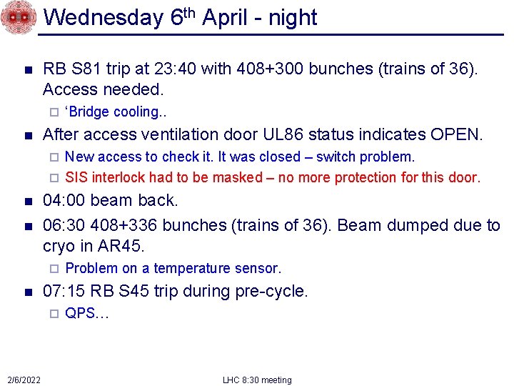 Wednesday 6 th April - night n RB S 81 trip at 23: 40 Wednesday 6 th April - night n RB S 81 trip at 23: 40