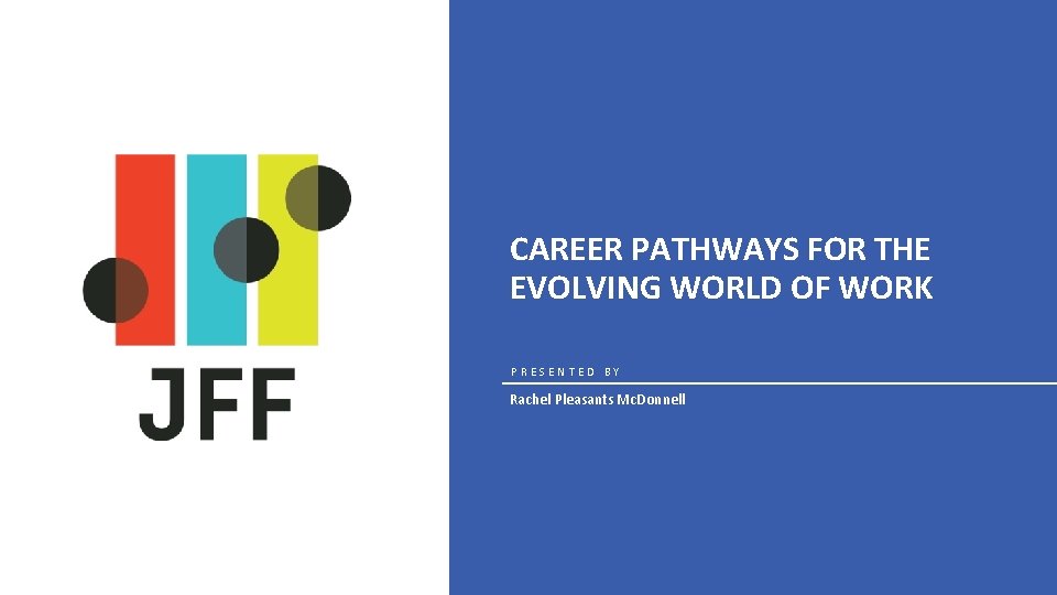 CAREER PATHWAYS FOR THE EVOLVING WORLD OF WORK PRESENTED BY Rachel Pleasants Mc. Donnell