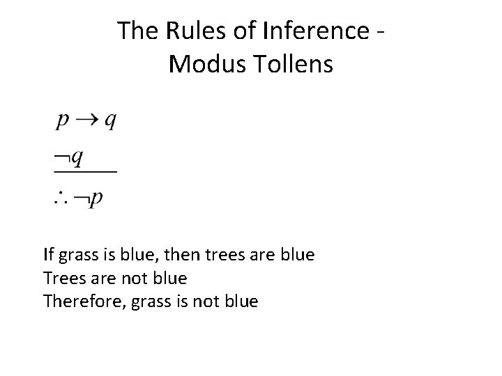 The Rules of Inference Modus Tollens If grass is blue, then trees are blue