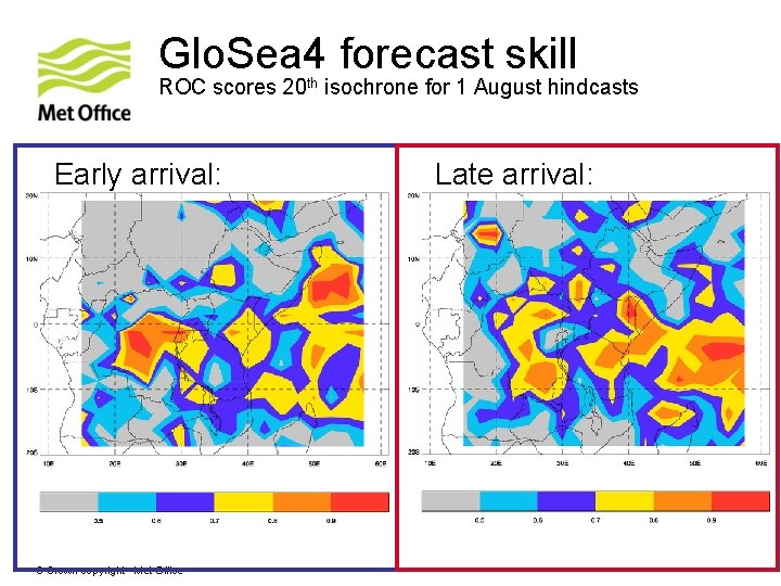 Glo. Sea 4 forecast skill ROC scores 20 th isochrone for 1 August hindcasts