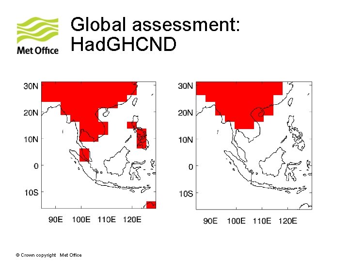 Global assessment: Had. GHCND © Crown copyright Met Office 