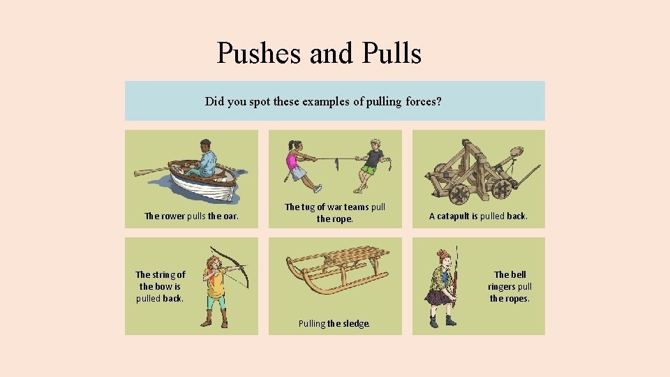 Pushes and Pulls Did you spot these examples of pulling forces? The rower pulls