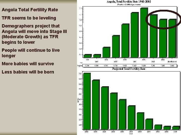 Angola Total Fertility Rate TFR seems to be leveling Demographers project that Angola will