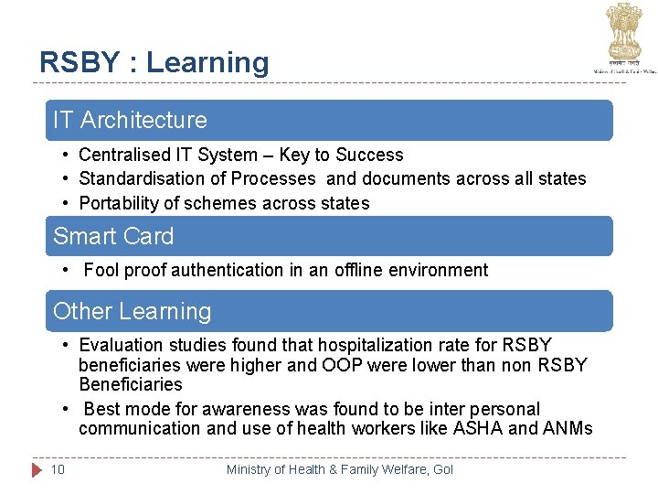 RSBY : Learning IT Architecture • Centralised IT System – Key to Success • RSBY : Learning IT Architecture • Centralised IT System – Key to Success •