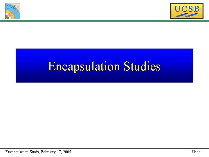 Encapsulation Studies Encapsulation Study, February 17, 2005 Slide 1 