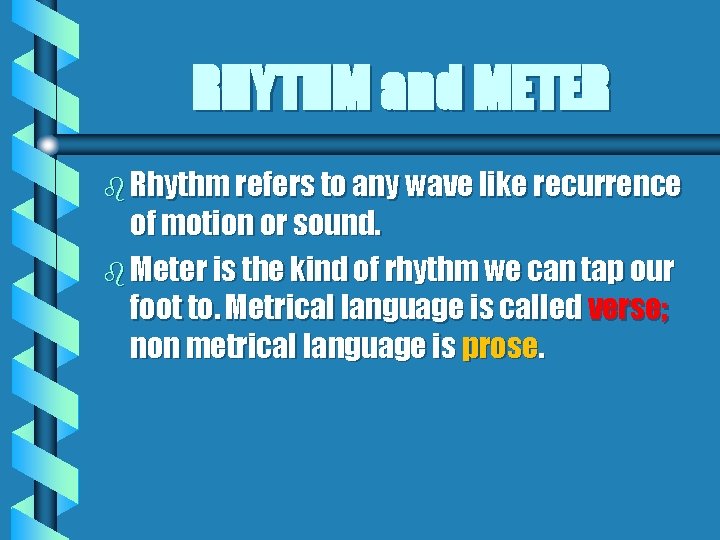 RHYTHM and METER b Rhythm refers to any wave like recurrence of motion or RHYTHM and METER b Rhythm refers to any wave like recurrence of motion or