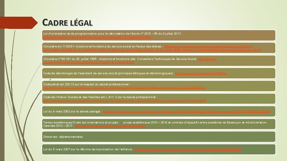 CADRE LÉGAL Loi d’orientation et de programmation pour la refondation de l’école n° 2013