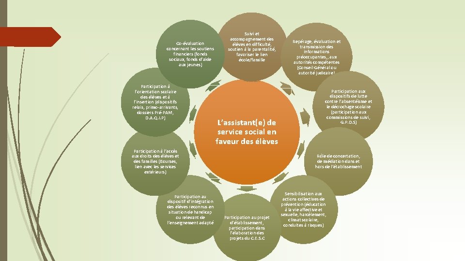 Co-évaluation concernant les soutiens financiers (fonds sociaux, fonds d’aide aux jeunes) Participation à l’orientation