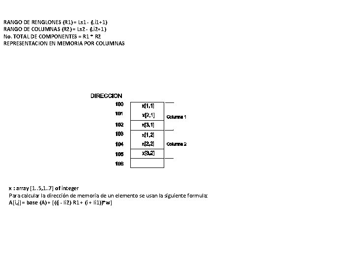 RANGO DE RENGLONES (R 1) = Ls 1 - (Li 1+1) RANGO DE COLUMNAS