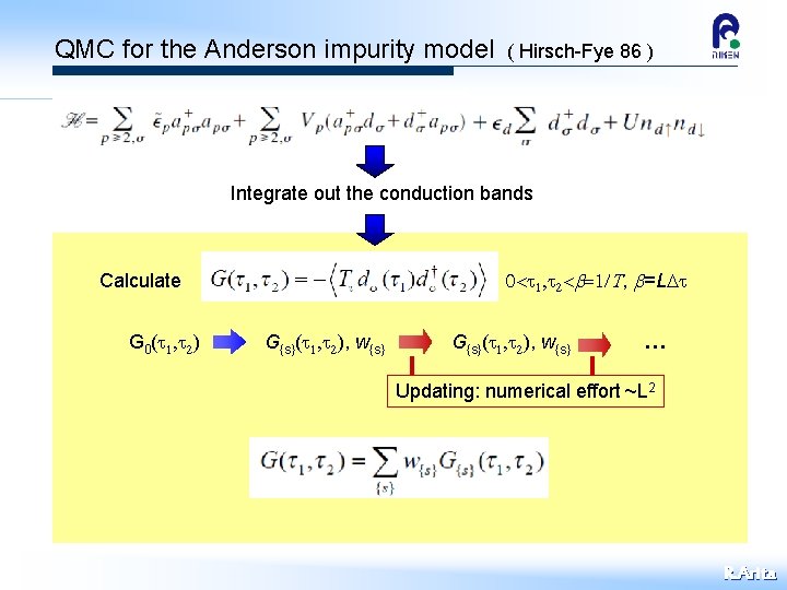 QMC for the Anderson impurity model ( Hirsch-Fye 86 ) Integrate out the conduction