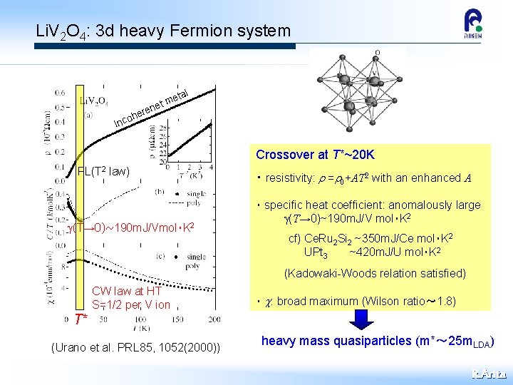 Li. V 2 O 4: 3 d heavy Fermion system l eta m et