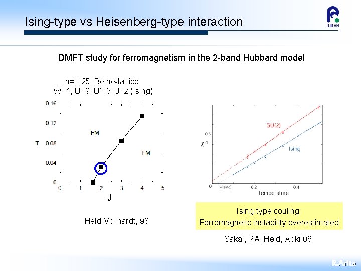 Ising-type vs Heisenberg-type interaction DMFT study for ferromagnetism in the 2 -band Hubbard model