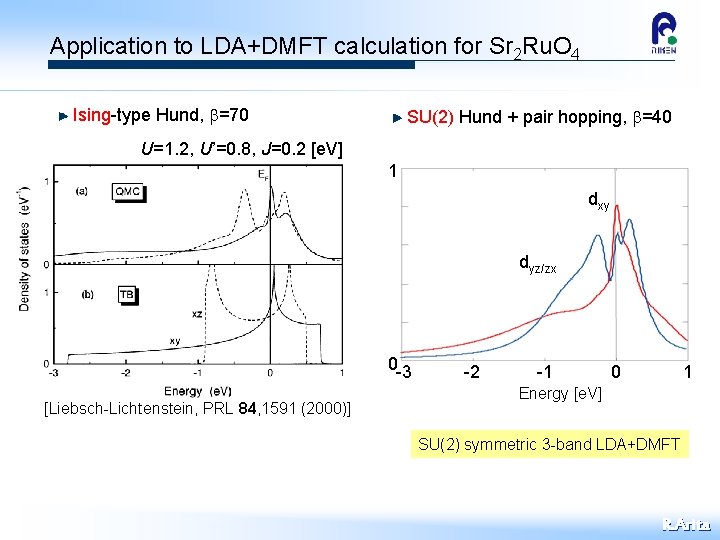 Application to LDA+DMFT calculation for Sr 2 Ru. O 4 Ising-type Hund, b=70 SU(2)