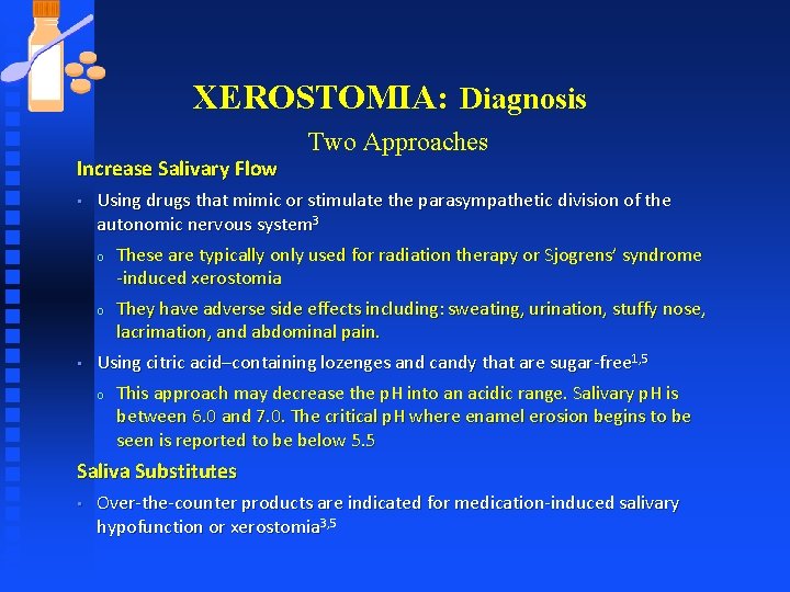 XEROSTOMIA: Diagnosis Increase Salivary Flow • • Two Approaches Using drugs that mimic or