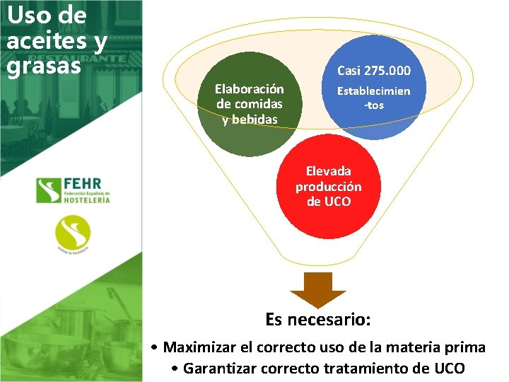 Uso de aceites y grasas Casi 275. 000 Elaboración de comidas y bebidas Establecimien