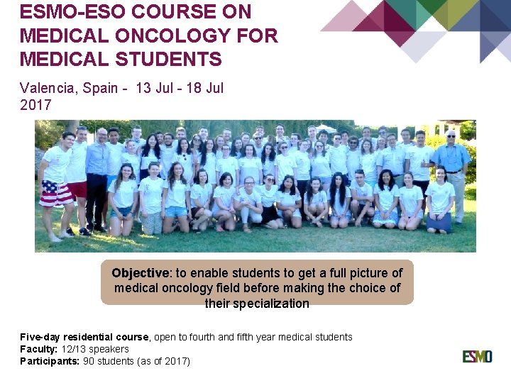 ESMO-ESO COURSE ON MEDICAL ONCOLOGY FOR MEDICAL STUDENTS Valencia, Spain - 13 Jul -