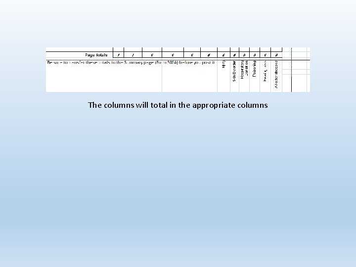 The columns will total in the appropriate columns 
