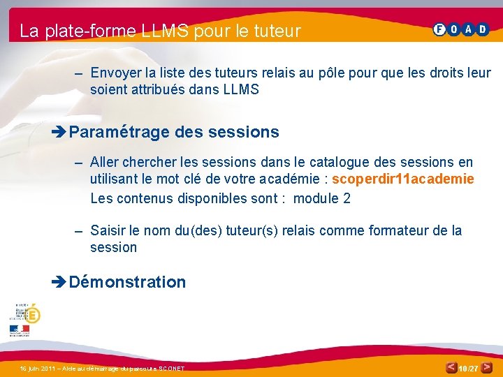 La plate-forme LLMS pour le tuteur – Envoyer la liste des tuteurs relais au