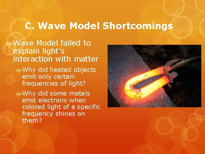 C. Wave Model Shortcomings Wave Model failed to explain light’s interaction with matter Why