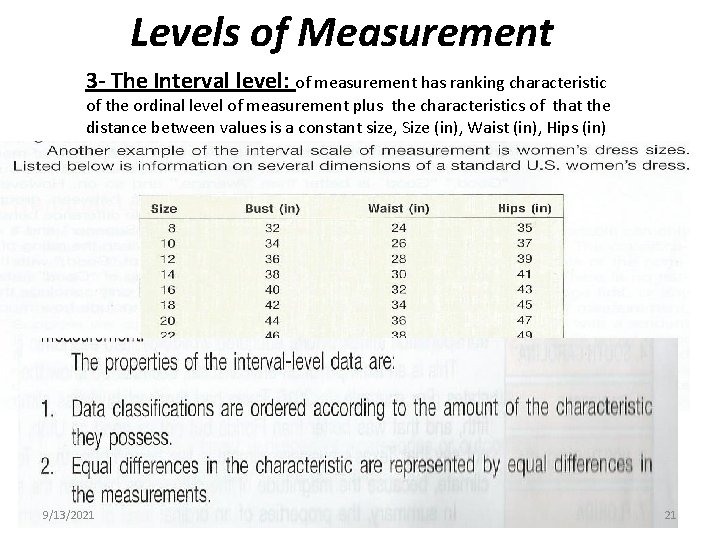 Levels of Measurement 3 - The Interval level: of measurement has ranking characteristic of Levels of Measurement 3 - The Interval level: of measurement has ranking characteristic of