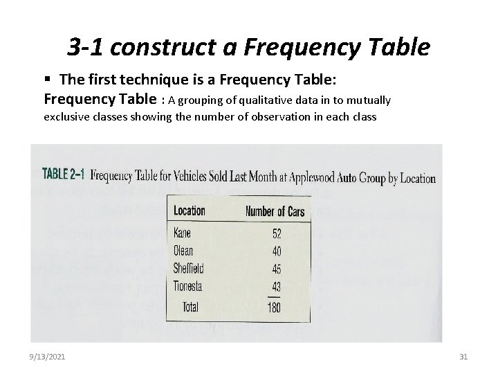 3 -1 construct a Frequency Table § The first technique is a Frequency Table: 3 -1 construct a Frequency Table § The first technique is a Frequency Table: