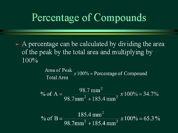 Percentage of Compounds ä A percentage can be calculated by dividing the area of Percentage of Compounds ä A percentage can be calculated by dividing the area of