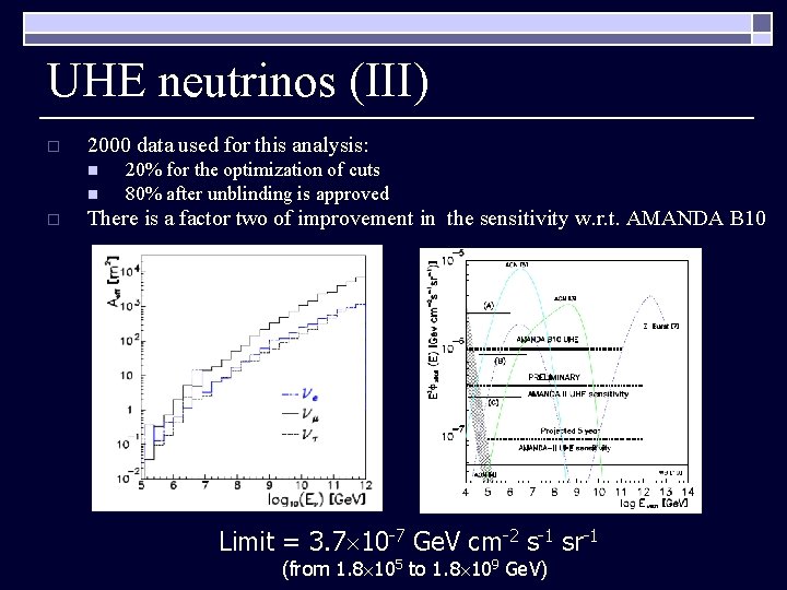 UHE neutrinos (III) o 2000 data used for this analysis: n n o 20%