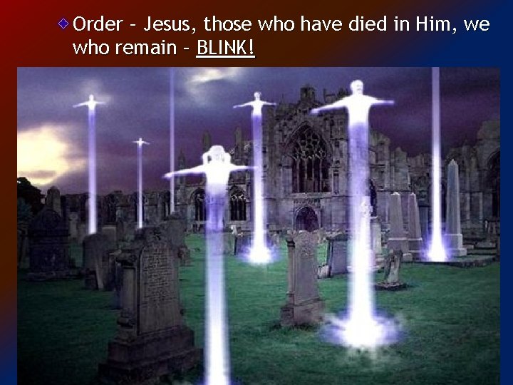 Order – Jesus, those who have died in Him, we who remain – BLINK!