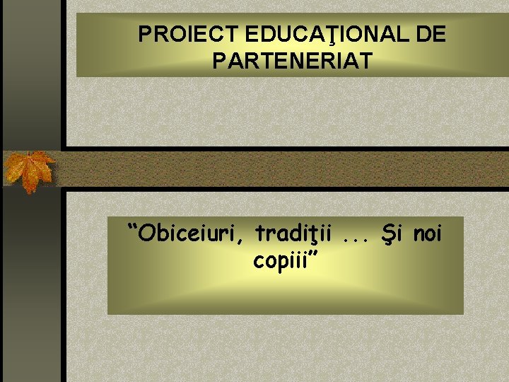 PROIECT EDUCAŢIONAL DE PARTENERIAT “Obiceiuri, tradiţii. . . Şi noi copiii” 