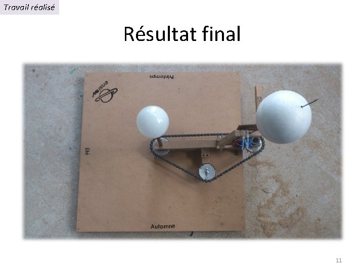 Travail réalisé Résultat final 11 