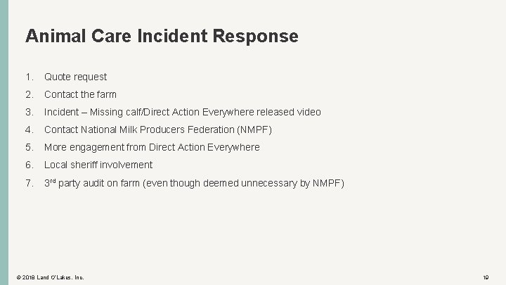 Animal Care Incident Response 1. Quote request 2. Contact the farm 3. Incident –