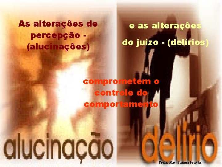 As alterações de percepção (alucinações) e as alterações do juízo - (delírios) comprometem o