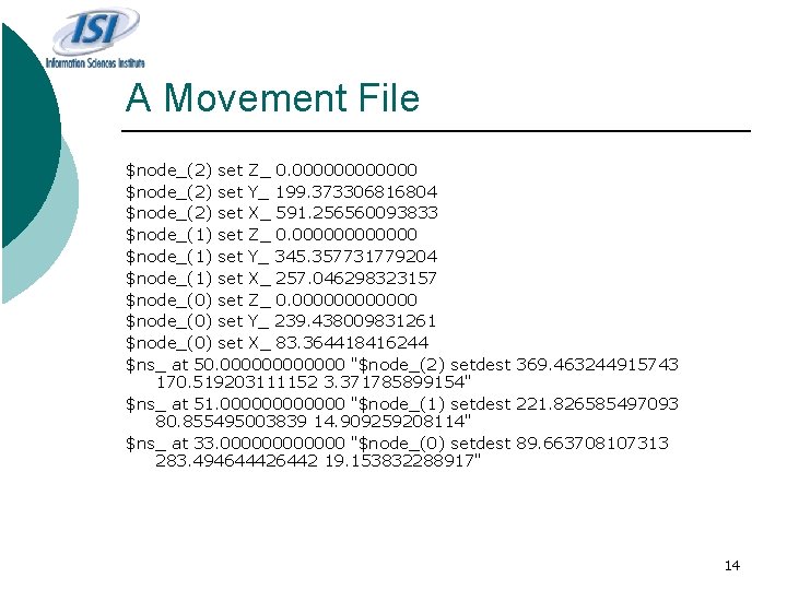 A Movement File $node_(2) set Z_ 0. 000000 $node_(2) set Y_ 199. 373306816804 $node_(2)