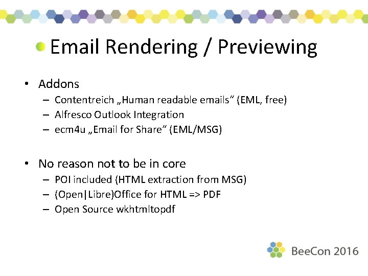 Email Rendering / Previewing • Addons – Contentreich „Human readable emails“ (EML, free) –