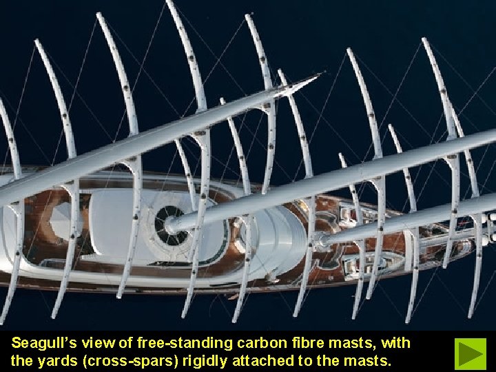 Seagull’s view of free-standing carbon fibre masts, with the yards (cross-spars) rigidly attached to