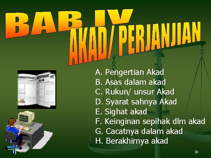 A. Pengertian Akad B. Asas dalam akad C. Rukun/ unsur Akad D. Syarat sahnya