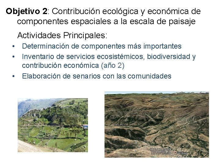 Objetivo 2: Contribución ecológica y económica de componentes espaciales a la escala de paisaje