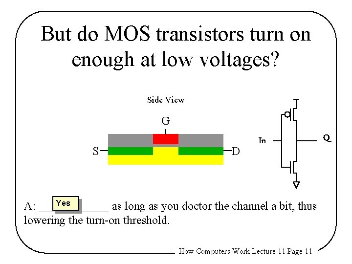 But do MOS transistors turn on enough at low voltages? Side View G S