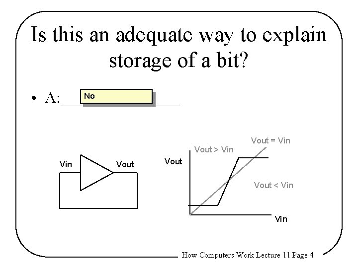 Is this an adequate way to explain storage of a bit? No • A: